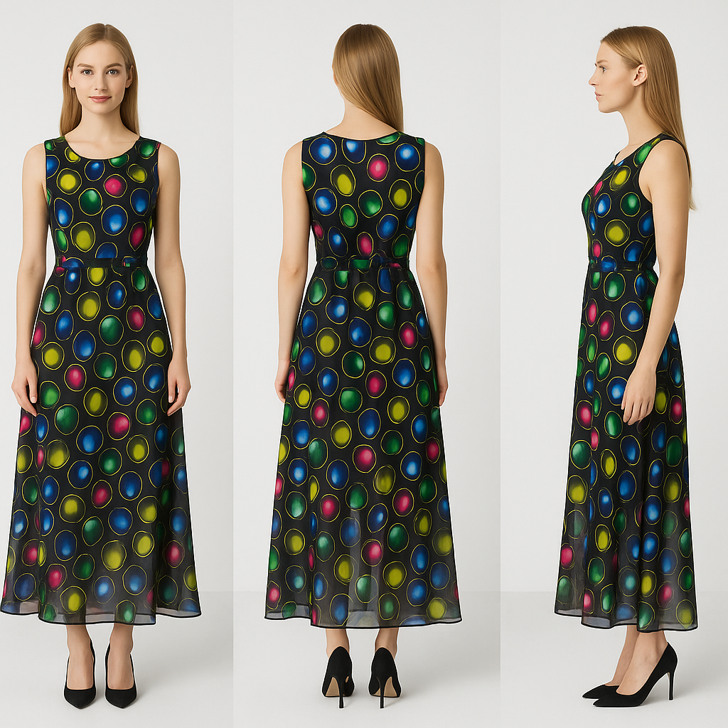 MOJIE 无袖彩色波点显瘦连衣裙（M92-F1069)