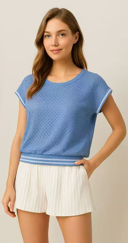 MOJIE 气质蓝色镂空上衣 (M92-A1437)