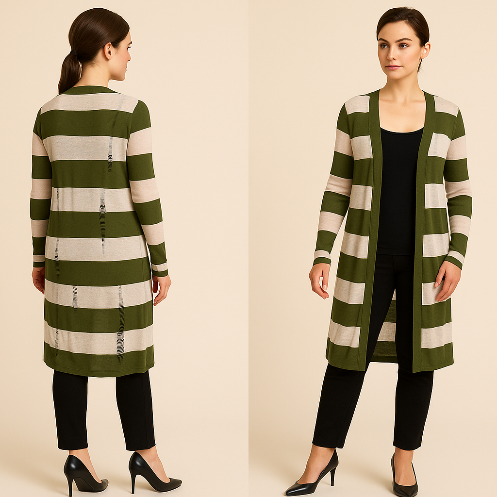 MOJIE 横纹显瘦长袖外套 (H91-E0228)